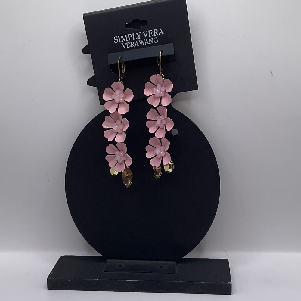 Simply Vera Vera Wang Pink Floral Dangle Earrings with Gold Accents